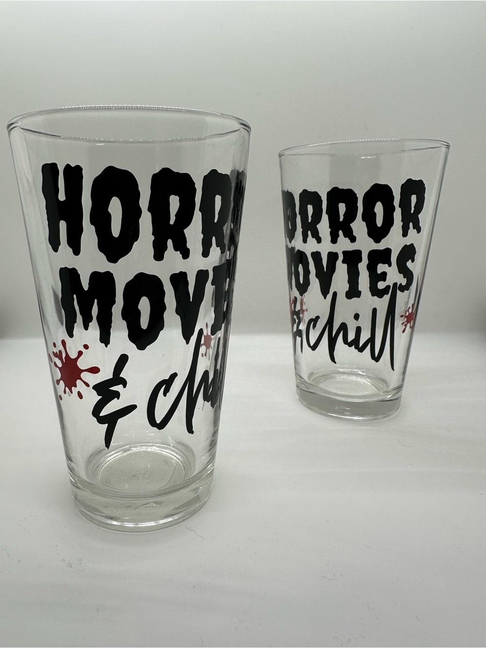Horror Movies & Chill Pint Glass - Clear with Black & Red Graphic